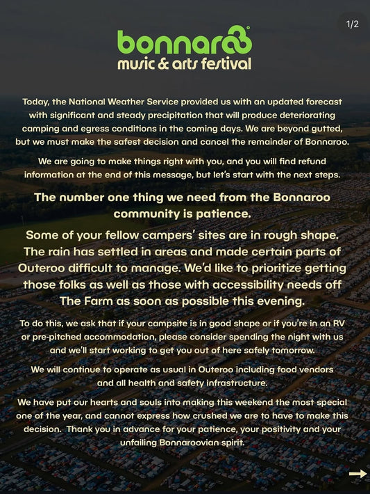 Bonnaroo Festival Cancelled Due to Weather Concerns