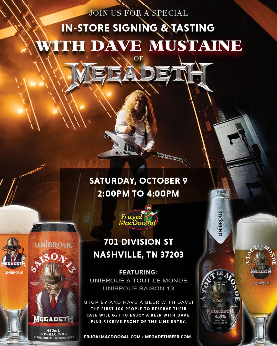 Dave Mustaine In-Store Signing and Beer Tasting Event Oct 9!